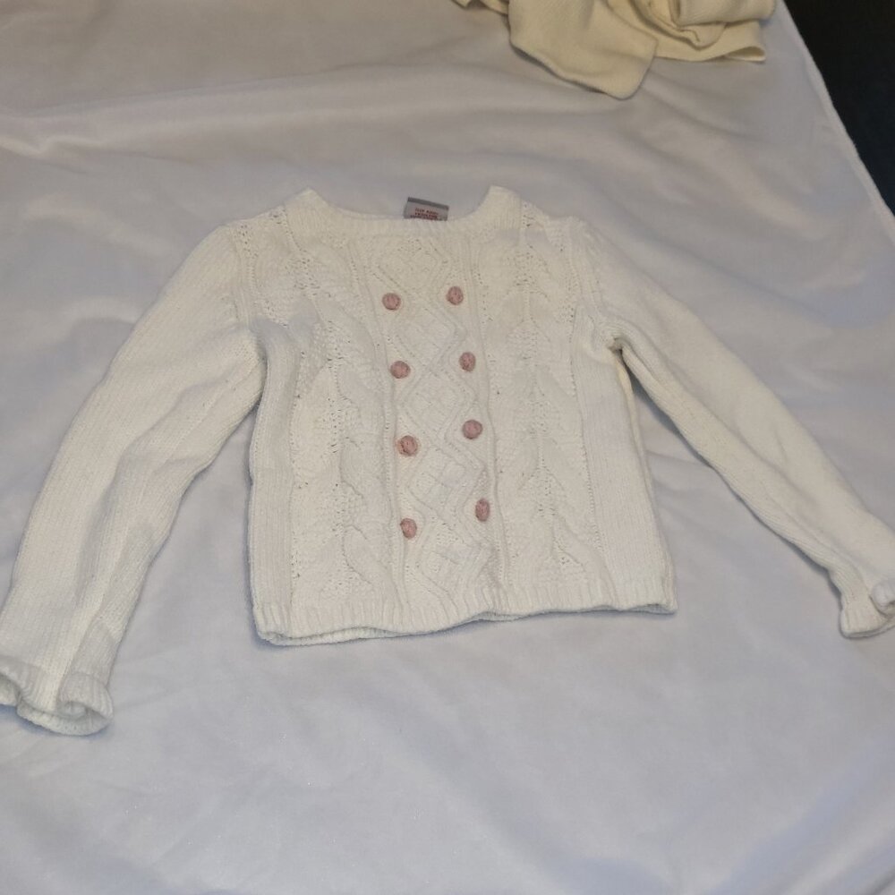 Girl's Cotton Sweater Lot of 2 Cream Stitch Button Details 3T Tahari